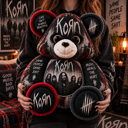 Korn Custom Shaped Bear Pillow – Nu Metal Music Inspired Gift for Fans