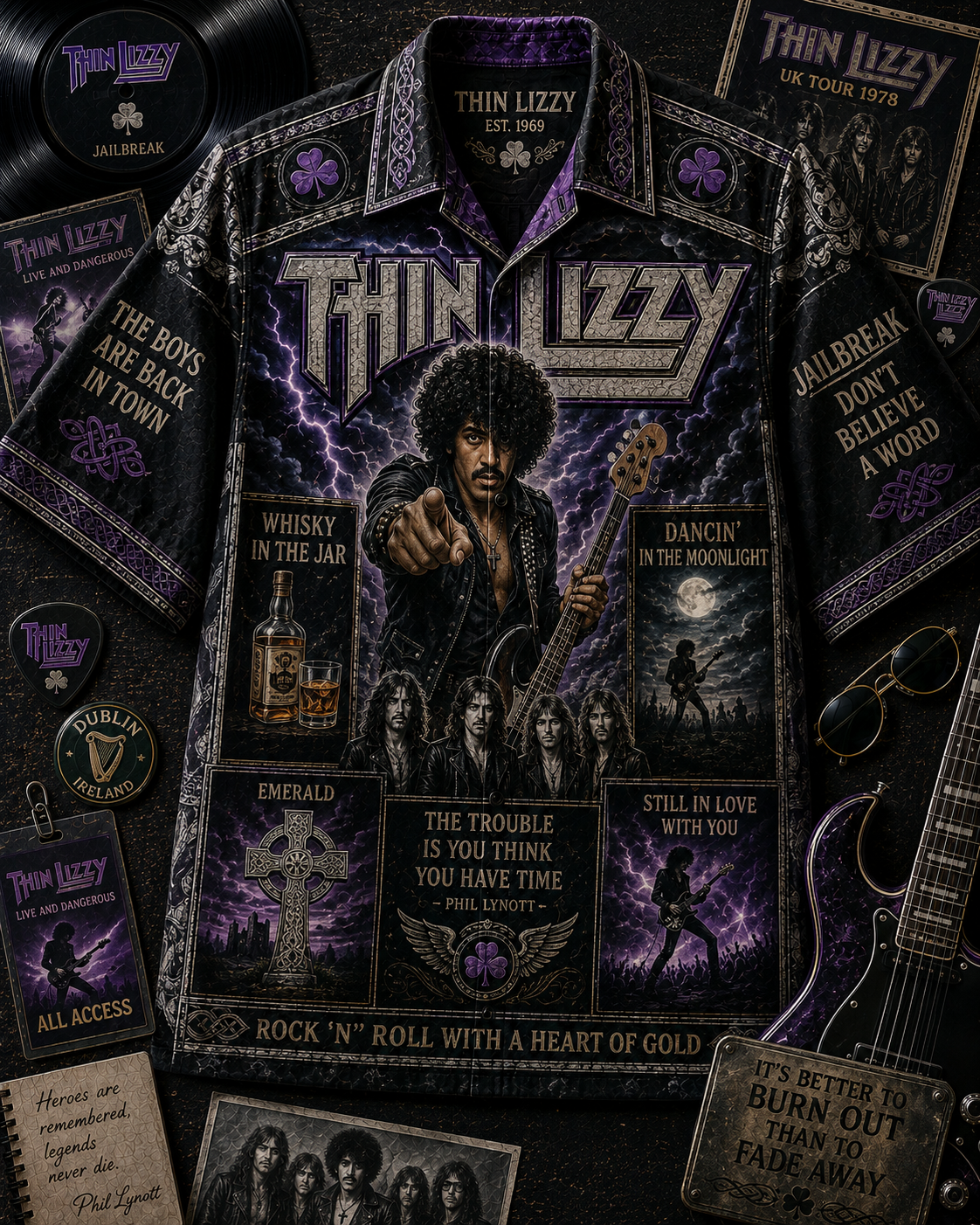 Thin Lizzy Hawaiian Shirt - Vintage Rock Music Fan Gift