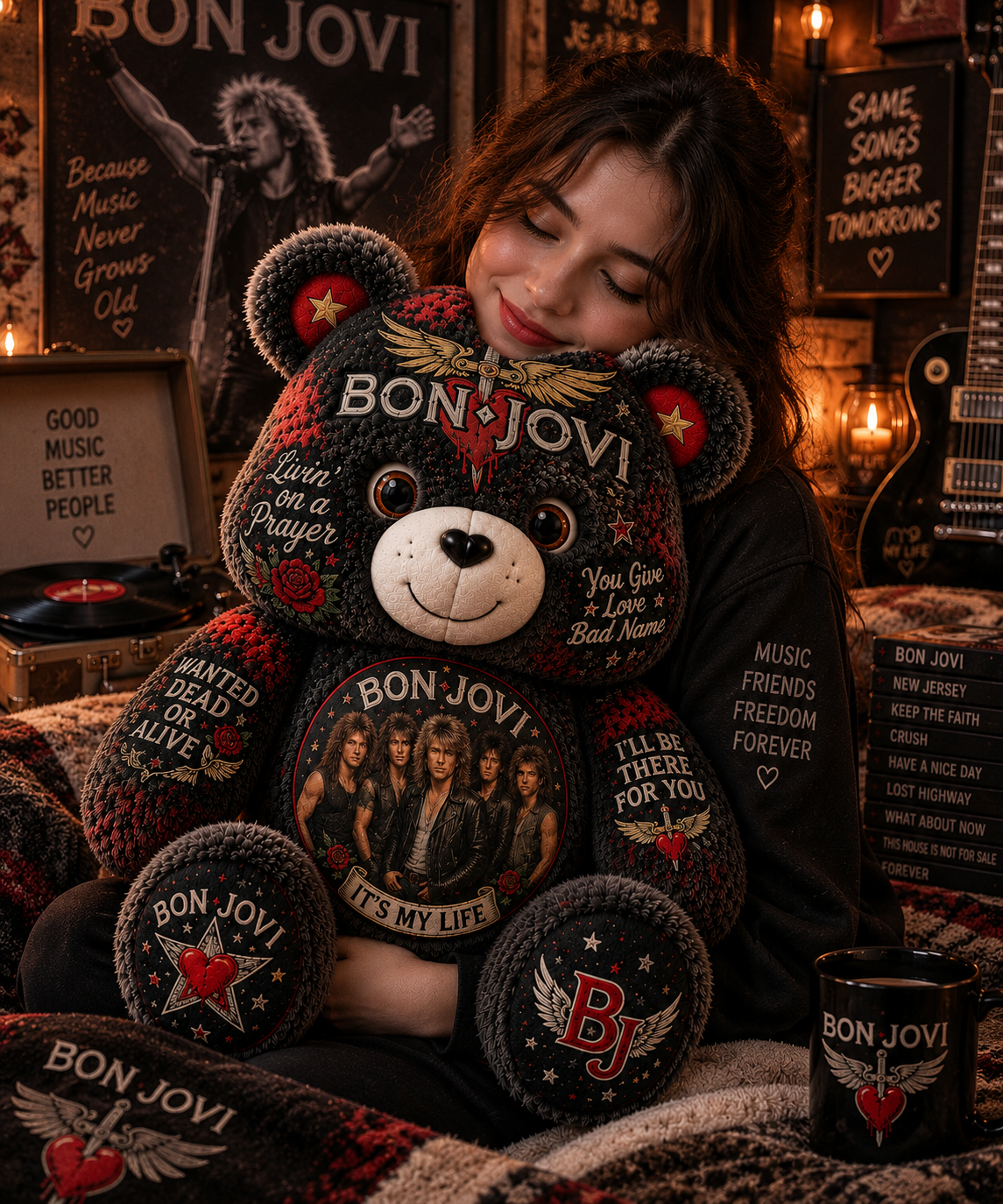 Bon Jovi Band Bear Custom Shaped Pillow – Rock Music Legend Gift