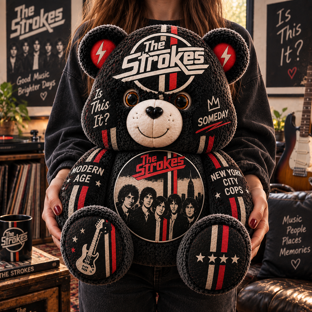 The Strokes Custom Shaped Bear Pillow – Indie Rock Music Inspired Gift for The Strokes Fans