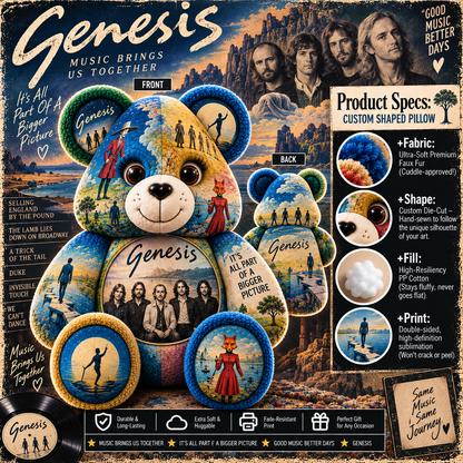 Genesis Bear Custom Shaped Pillow – Progressive Rock Fan Gift