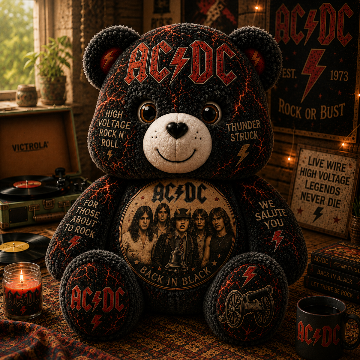 ACDC Bear Custom Shaped Pillow – Rock Music Legend Gift