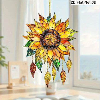 Bohemian Sunflower Stained Glass Window Hanging