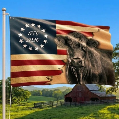 250 Years Black Angus Cattle Proud Farmer Farm Life Grommet Flag
