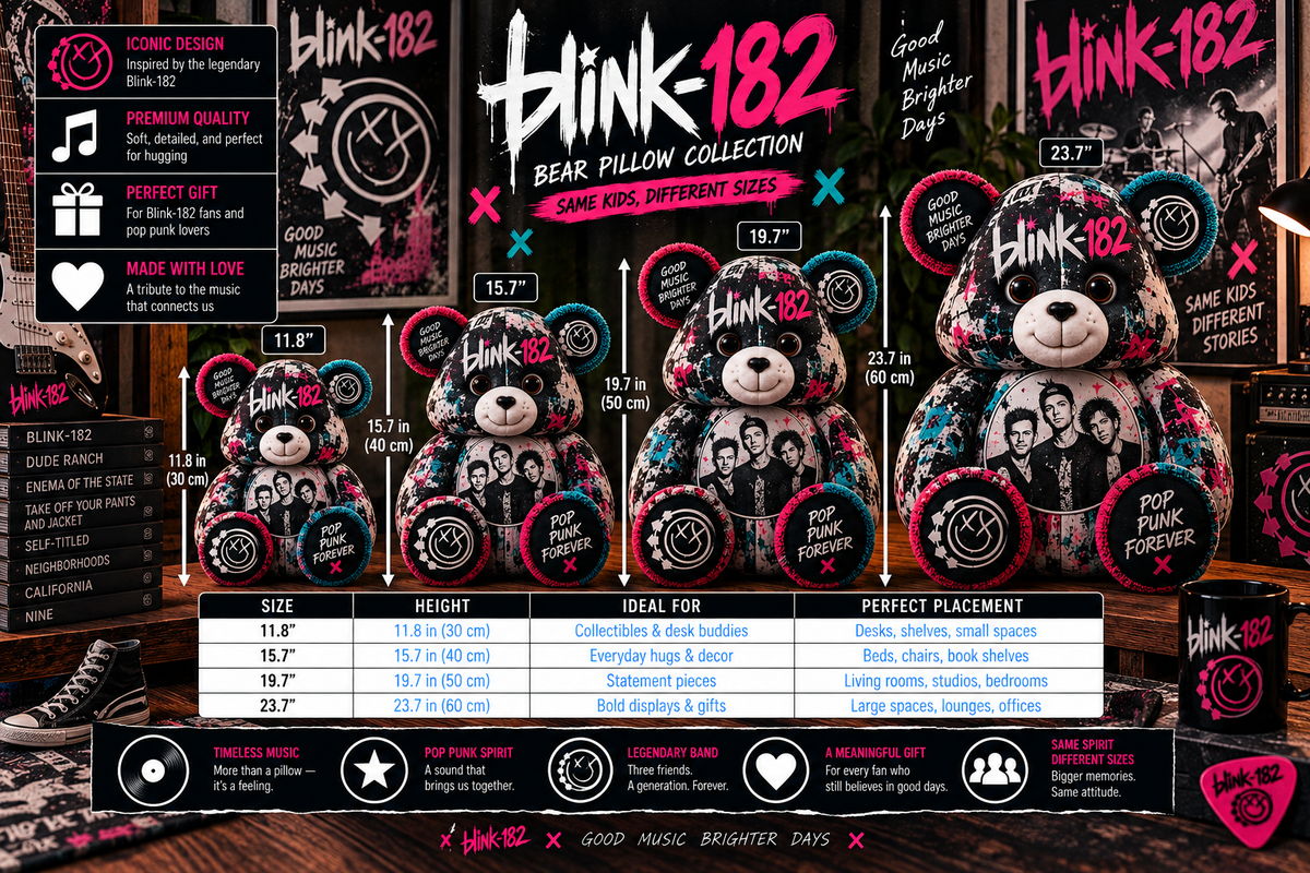Blink-182 Custom Shaped Bear Pillow – Pop Punk Music Inspired Gift for Fans