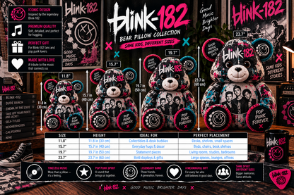 Blink-182 Custom Shaped Bear Pillow – Pop Punk Music Inspired Gift for Fans