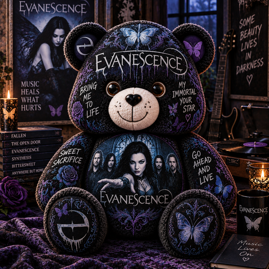 Evanescence Bear Custom Shaped Pillow – Gothic Rock Music Fan Gift, Alternative Rock Collectible