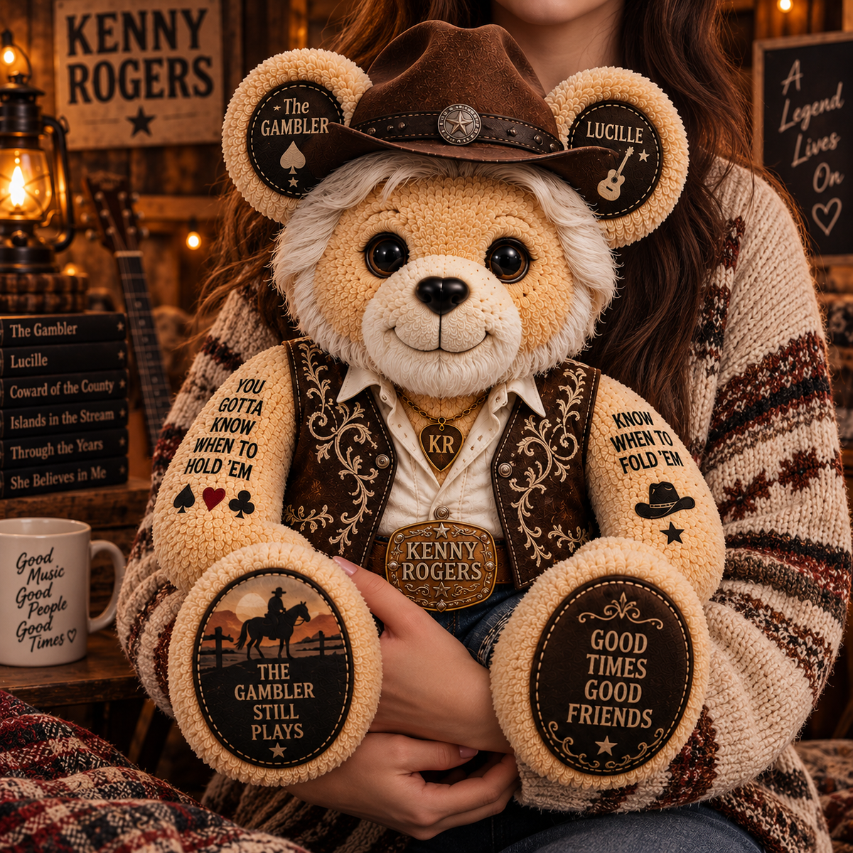 Kenny Rogers Bear Custom Shaped Pillow – The Gambler Country Music Legend Fan Gift
