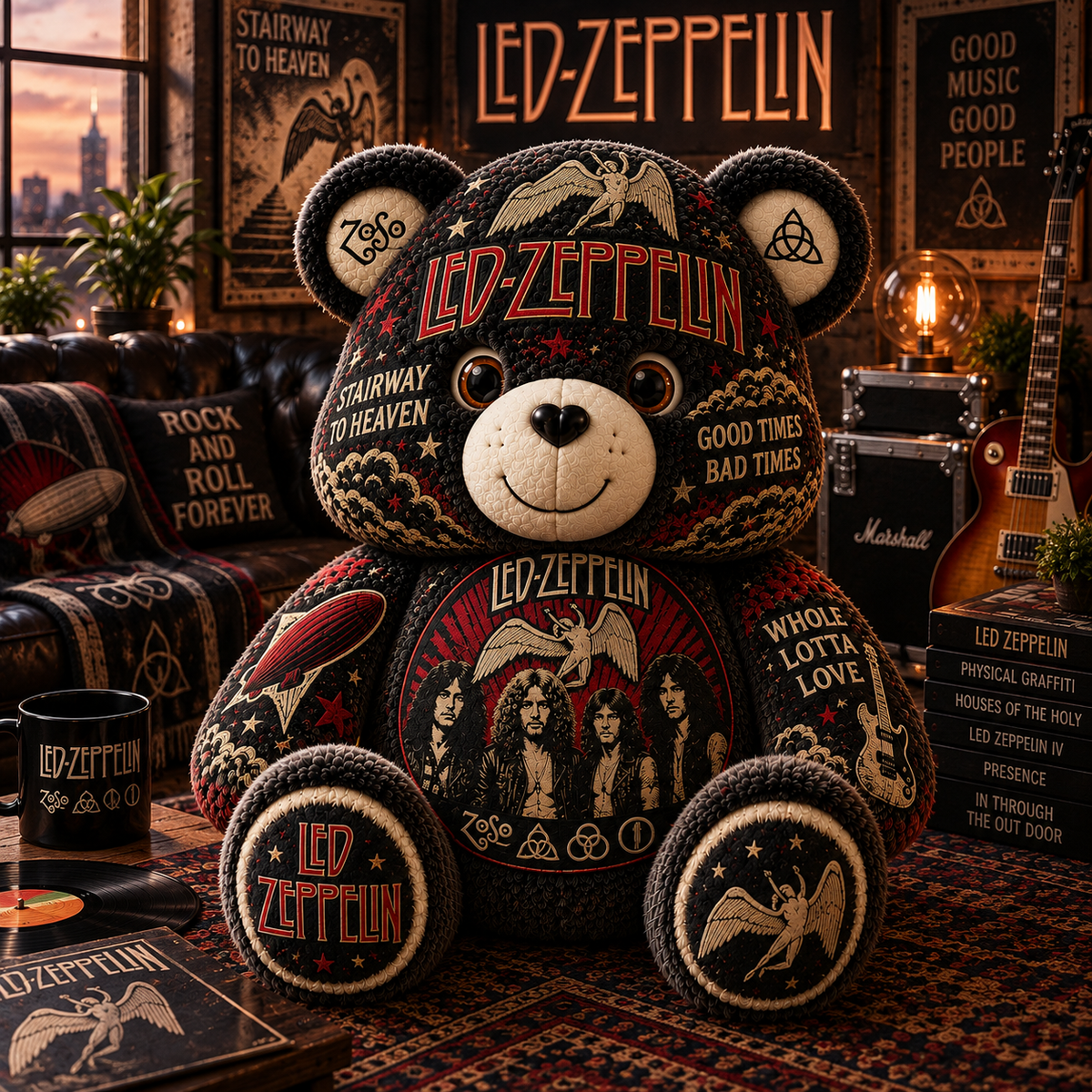 Led Zeppelin Bear Custom Shaped Pillow – Gift for Classic Music Lover 2
