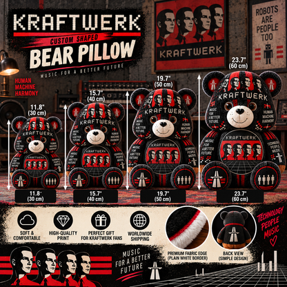 Kraftwerk Custom Shaped Bear Pillow – Electronic Music & Synth-Pop Inspired Gift for Kraftwerk Fans