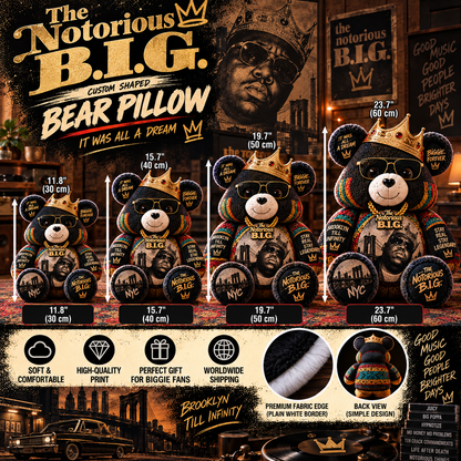 The Notorious B.I.G. Custom Shaped Bear Pillow – It Was All a Dream Hip Hop Legend Inspired Gift for Biggie Fans