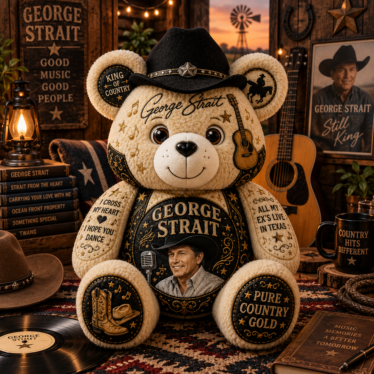 George Strait Bear Custom Shaped Pillow – King of Country, Pure Country Music Fan Gift