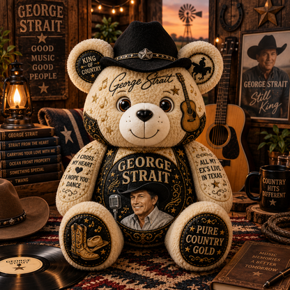 George Strait Bear Custom Shaped Pillow – King of Country, Pure Country Music Fan Gift
