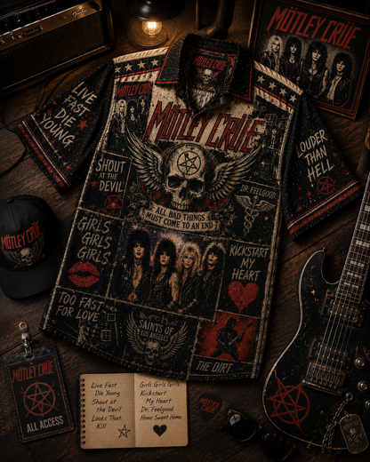 Mötley Crüe Hawaiian Shirt - Vintage Music Fan Gift