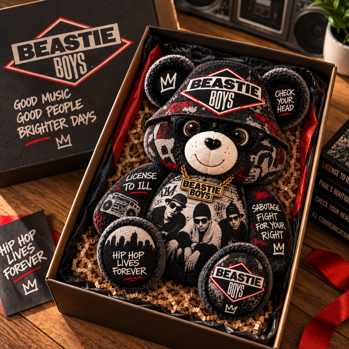 Beastie Boys Custom Shaped Bear Pillow – Old School Hip Hop Inspired Gift for Beastie Boys Fans