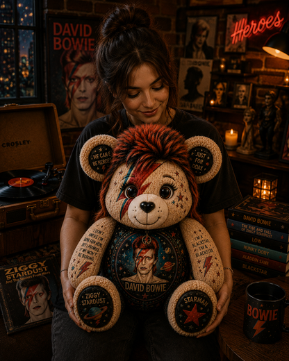 David Bowie Bear Custom Shaped Pillow – Gift for Classic Music Lovers