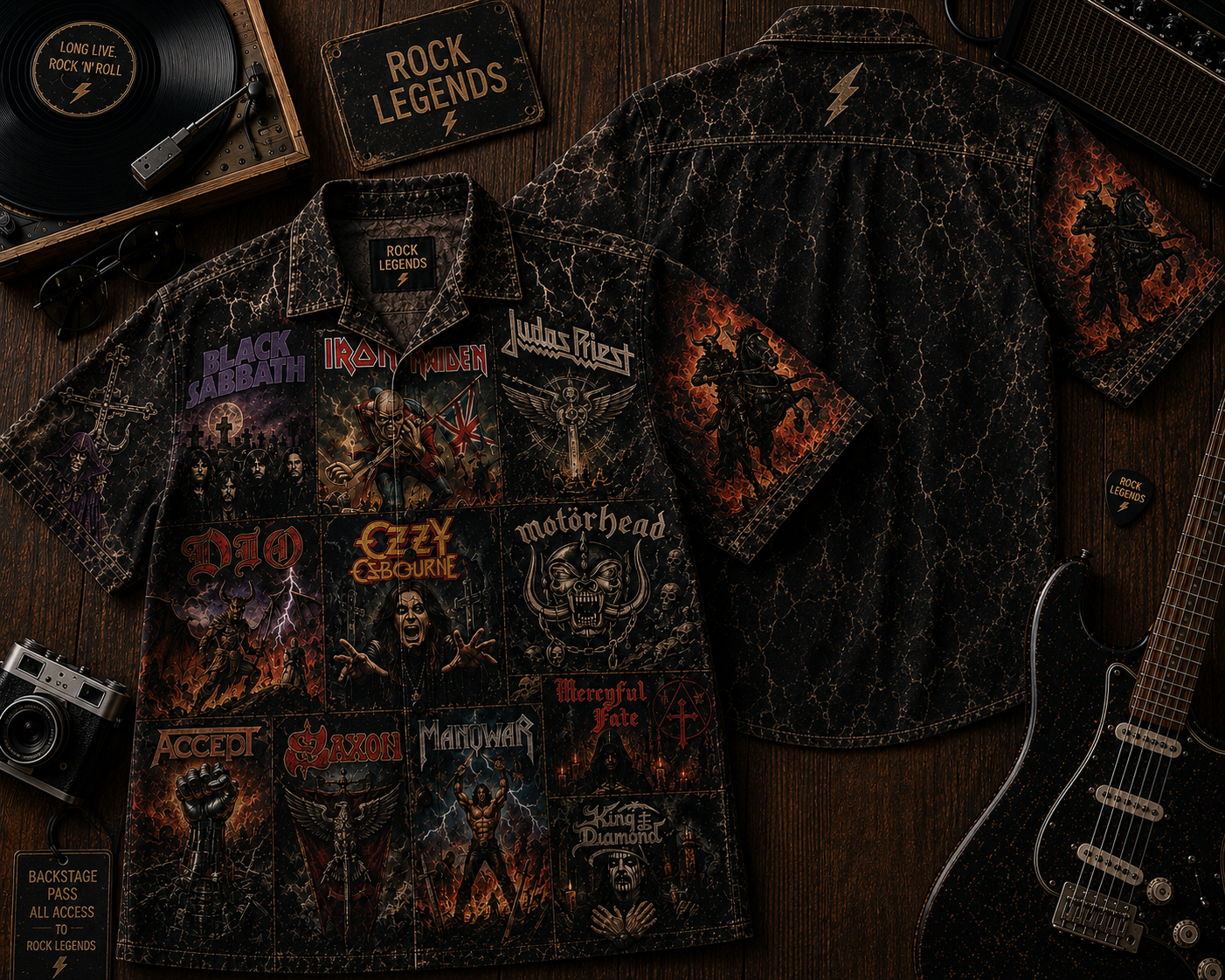 Rock Never Dies Hawaiian Shirt - Vintage Heavy Metal Music Fan Gift