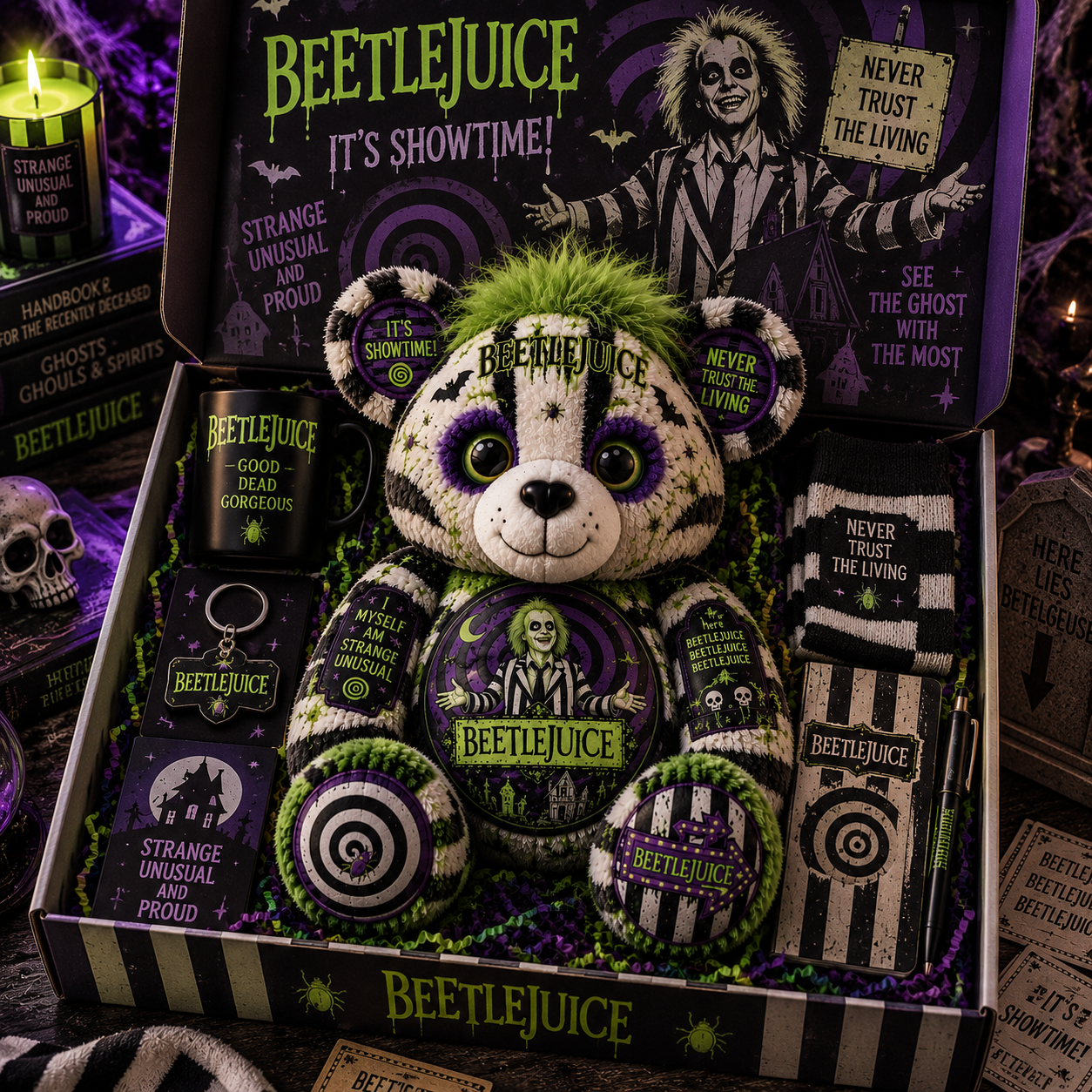 Beetlejuice Bear Custom Shaped Pillow – It’s Showtime Spooky Halloween Fan Gift