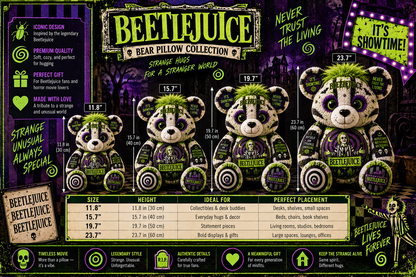 Beetlejuice Bear Custom Shaped Pillow – It’s Showtime Spooky Halloween Fan Gift