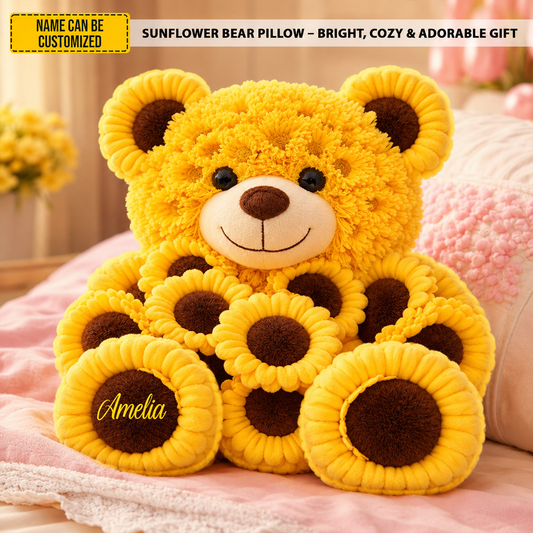Personalized Sunflower Bear Pillow
