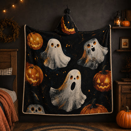 Ghost & Pumpkin Hooded Blanket