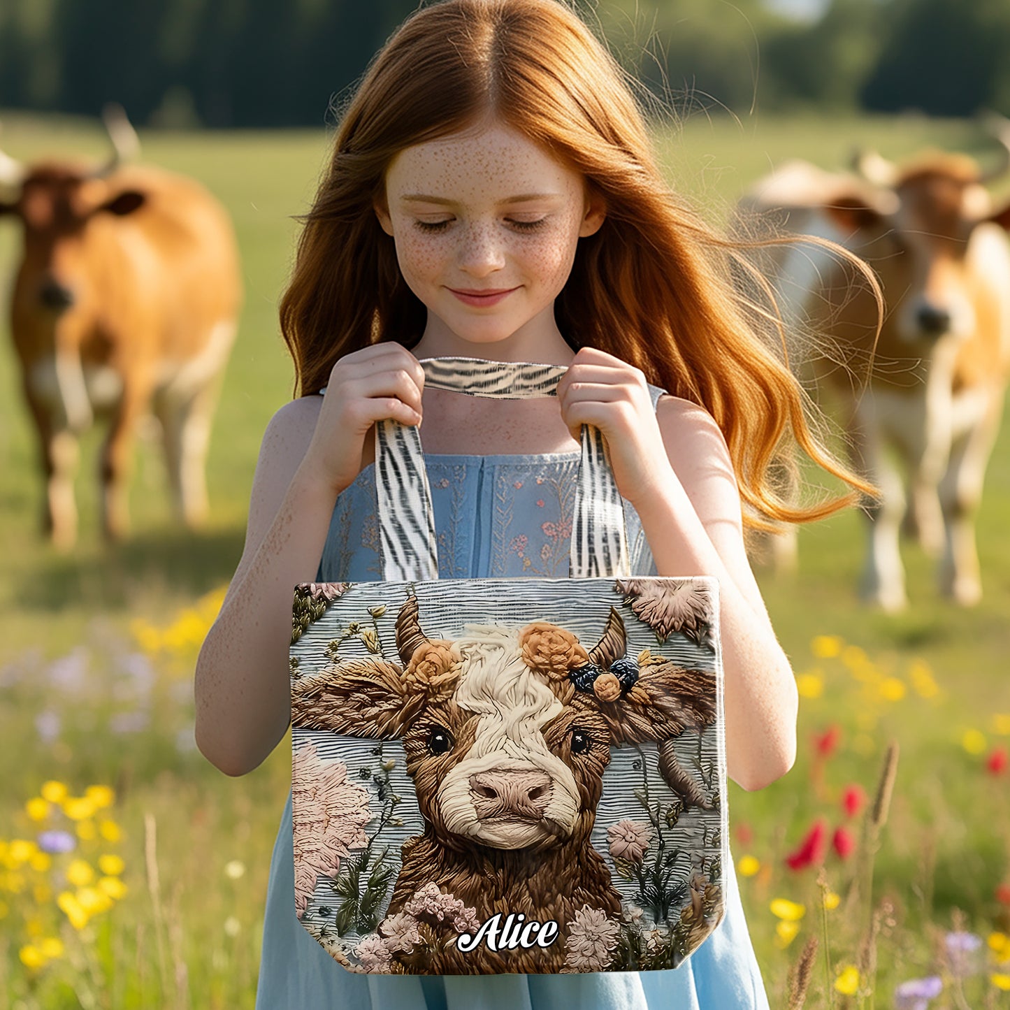Personalized Cute Highland Cow Tote Bag