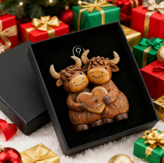 Highland Cow Couple - Personalized Christmas Acrylic Ornament