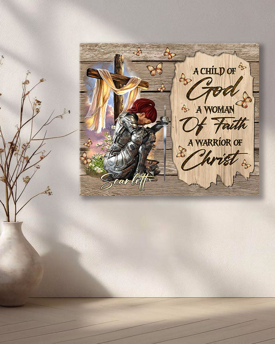 Personalized A Child Of God A Woman Of Faith Warrior Canvas, Poster, Wall Decor