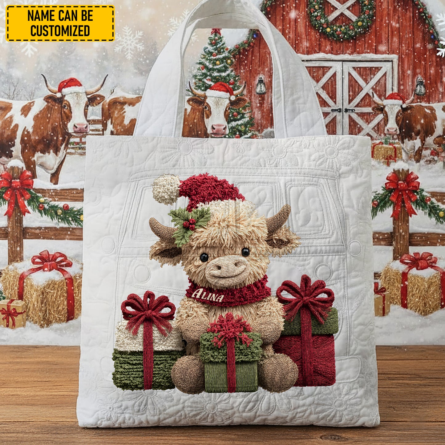 Personalized Highland Cow Christmas Tote Bag