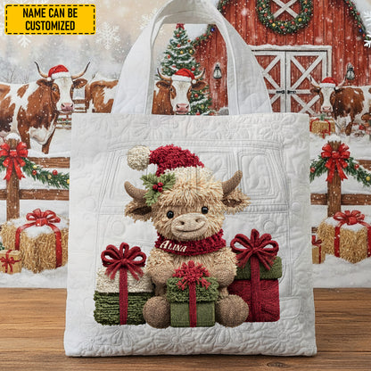 Personalized Highland Cow Christmas Tote Bag