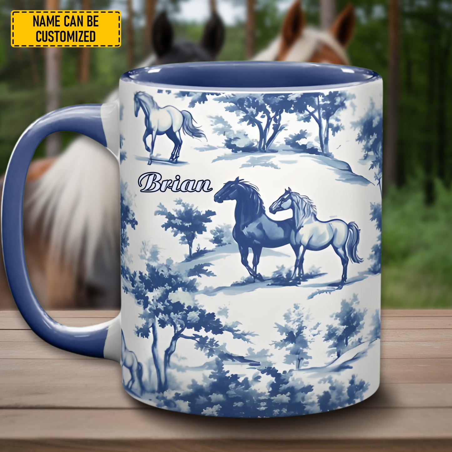 Personalized Toile de Jouy Horse Accent Mug