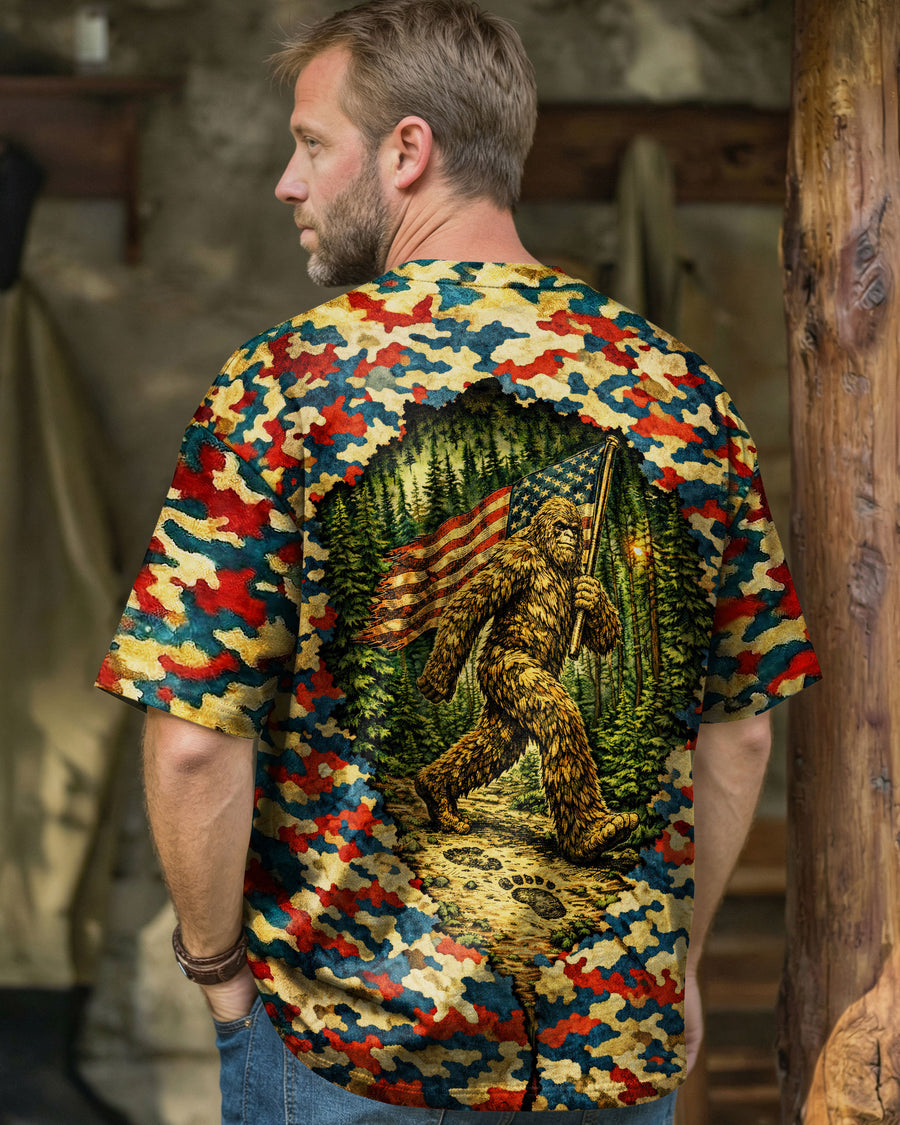 BIGFOOT WITH FLAG CAMOUFLAGE ALL OVER PRINT SHIRT