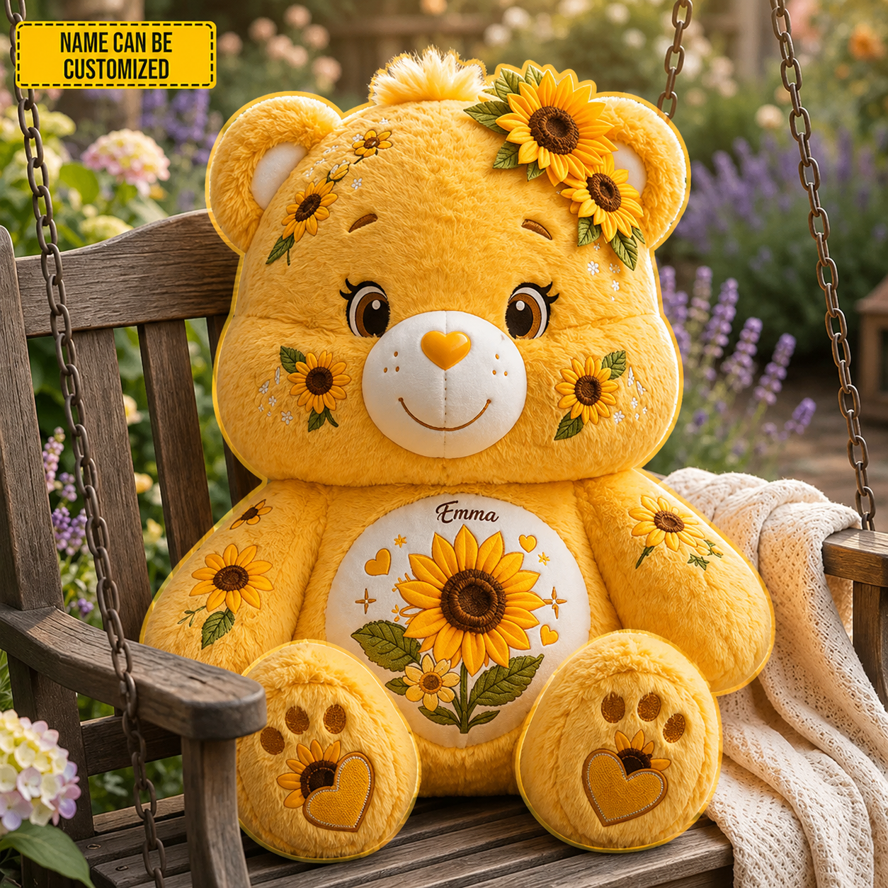 Personalized Cute Sunflower Bear Pillow
