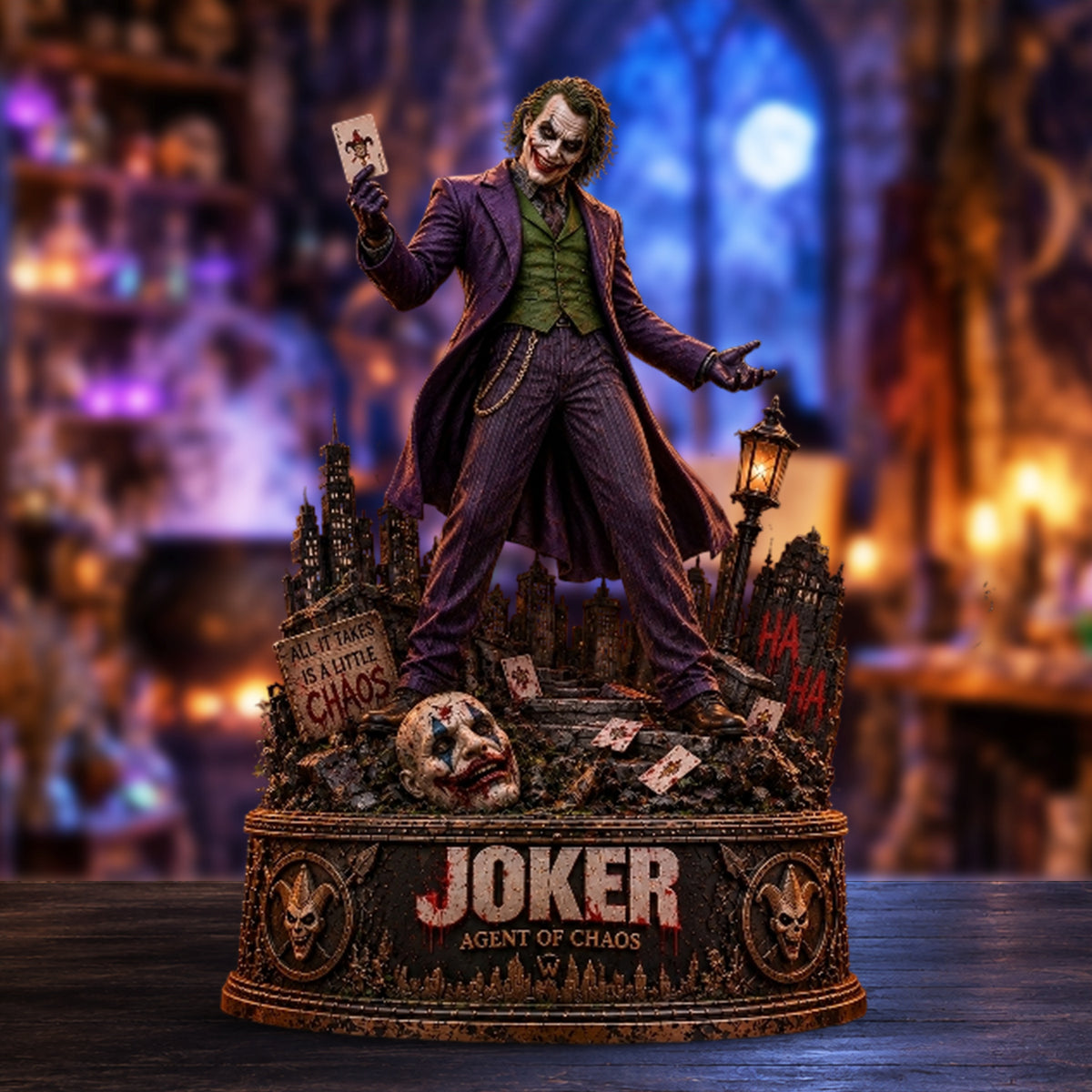 Joker Agent of Chaos Gotham Villain Collectible Wooden Block - Collectible Table Decor