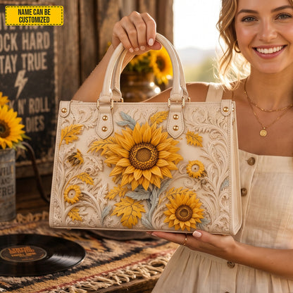 Personalized Sunflower Leather Handbag