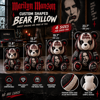 Marilyn Manson Custom Shaped Bear Pillow – Gothic Rock Music Inspired Gift for Fans