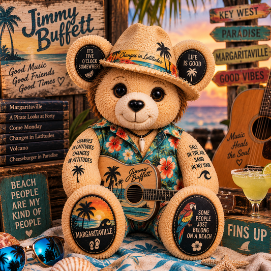 Jimmy Buffett Margaritaville Bear Custom Shaped Pillow – Changes in Latitudes Tropical Music Fan Gift, Parrothead Beach Lover Collectible