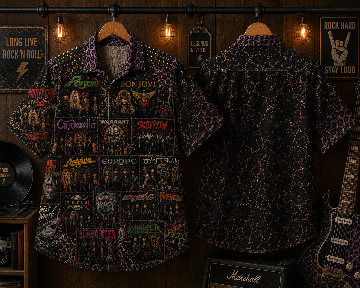 Rock Never Dies Hawaiian Shirt - Vintage Heavy Metal Glam Metal Music Fan Gift