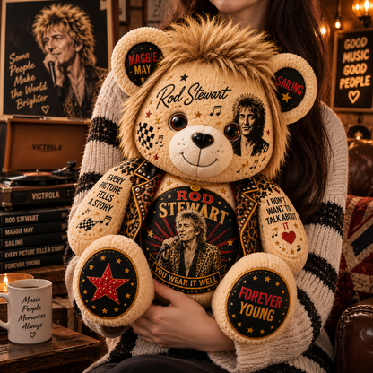 Rod Stewart Bear Custom Shaped Pillow – Forever Young Rock Music Fan Gift, Classic Rock Lover Decor