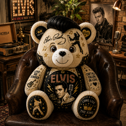 Elvis Presley Bear Custom Shaped Pillow – Gift for Elvis Fans & Rock ’n’ Roll Lovers