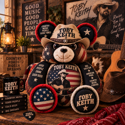 Toby Keith Custom Shaped Bear Pillow – Country Music Inspired Gift for Fans