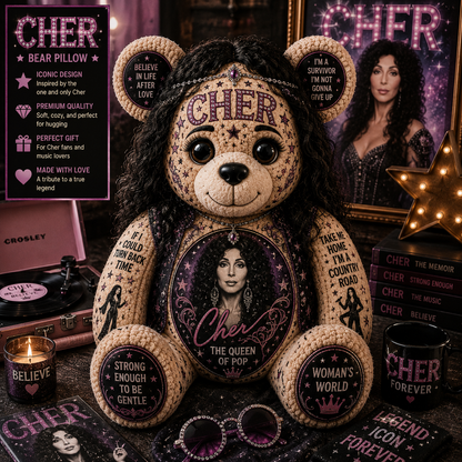 Cher Bear Custom Shaped Pillow – Gift for Classic Music Lover