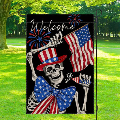 Patriotic Gothic Skeleton Garden Flag
