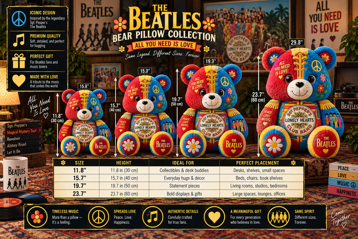 The Beatles Bear Custom Shaped Pillow – Gift for Beatles Fans & Music Lovers 3