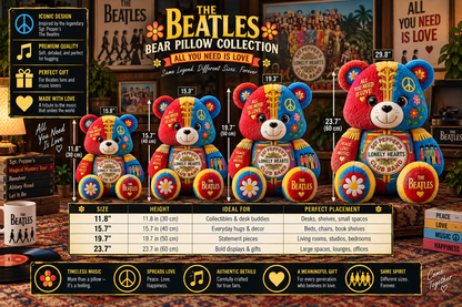 The Beatles Bear Custom Shaped Pillow – Gift for Beatles Fans & Music Lovers 3