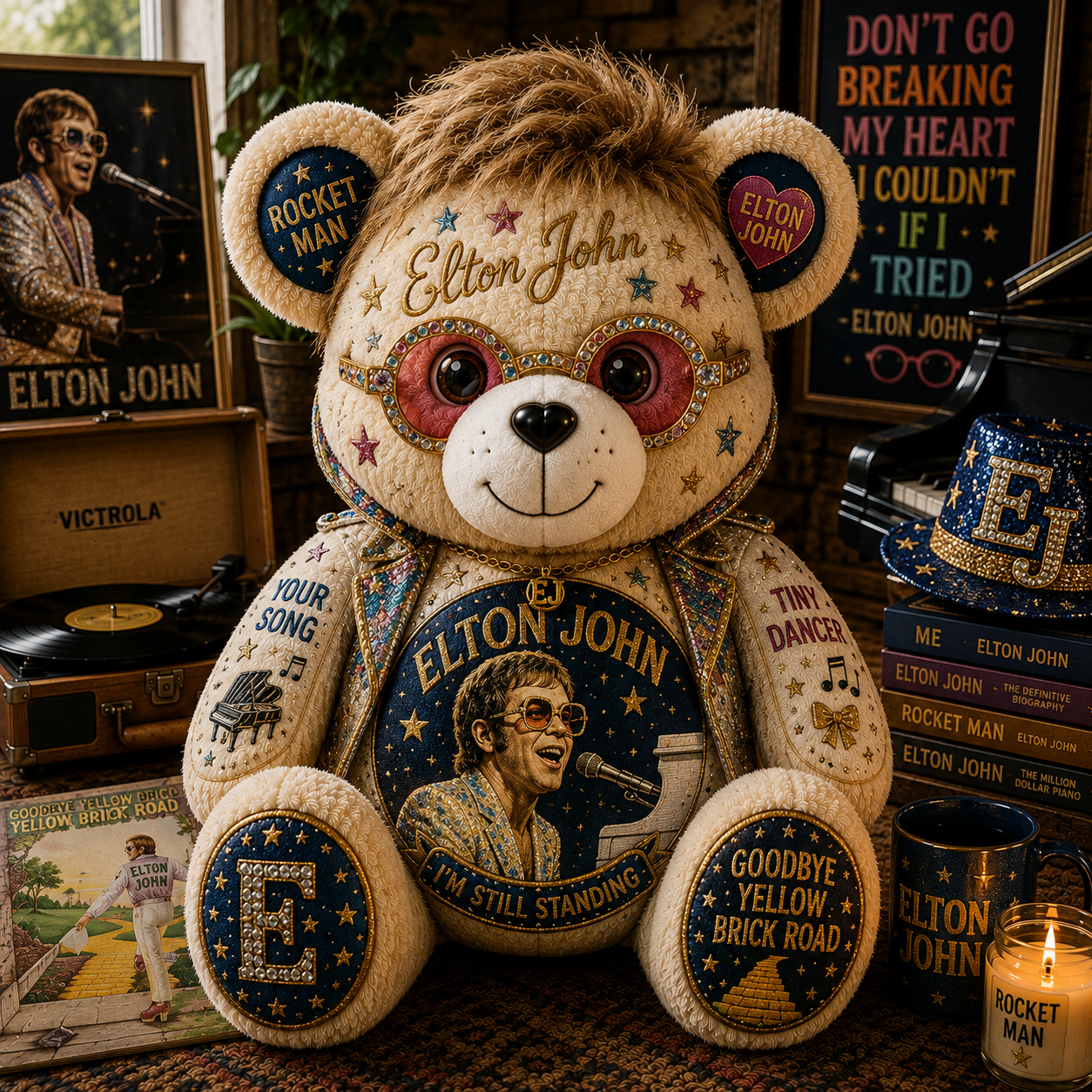 Elton John Bear Custom Shaped Pillow – Pop Rock Music Legend Gift