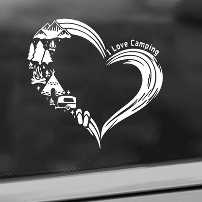 “I Love Camping” Heart-Shaped Vinyl Sticker White