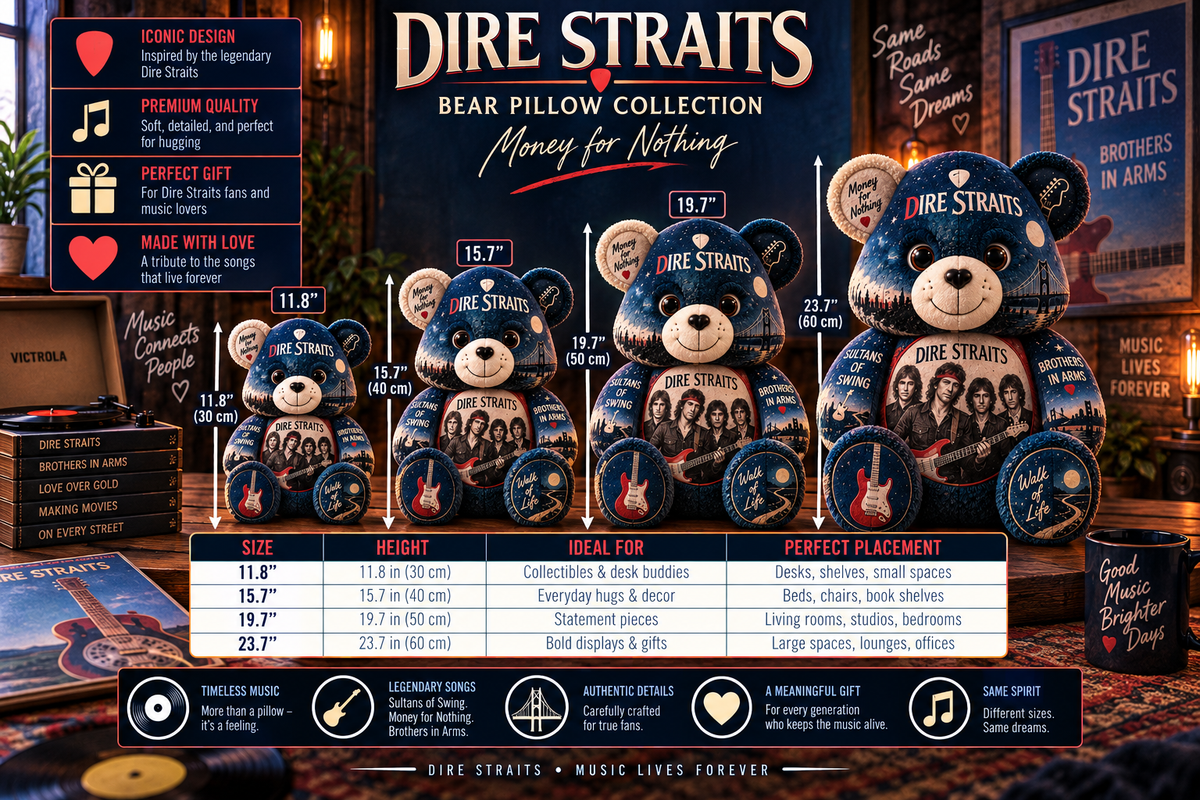 Dire Straits Bear Custom Shaped Pillow – Classic Rock Fan Gift