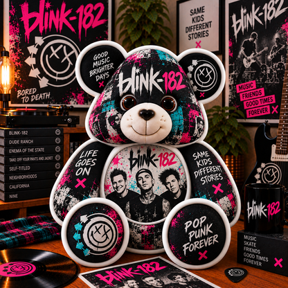 Blink-182 Custom Shaped Bear Pillow – Pop Punk Music Inspired Gift for Fans