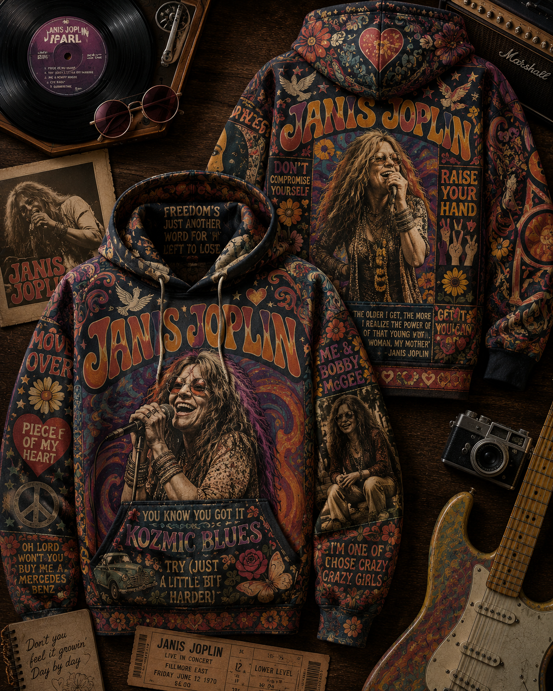 Janis Joplin Hippie Peace All Over Print - 60s 70s Music Lover Shirt